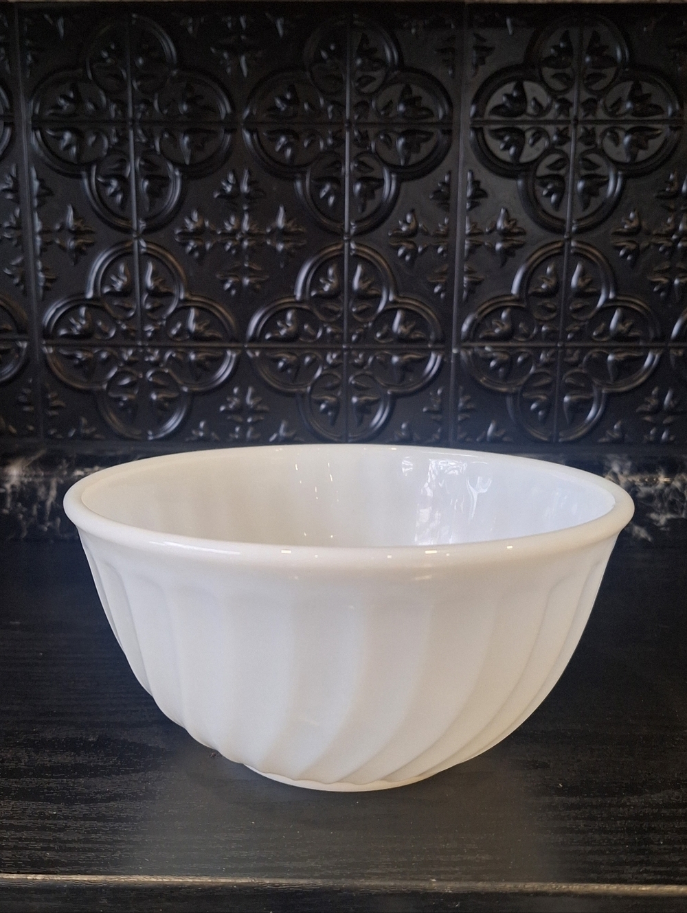 8" Fire King White Swirl Bowl, Milk Glass Mixing Bowl , MCM, Vintage Kitchen